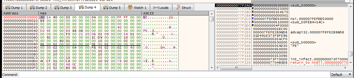 PE Memory view of the unpacked malware