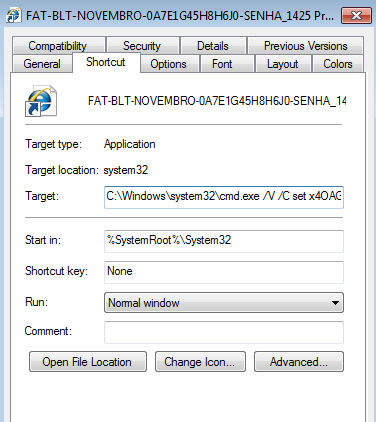 LNK file targeting application